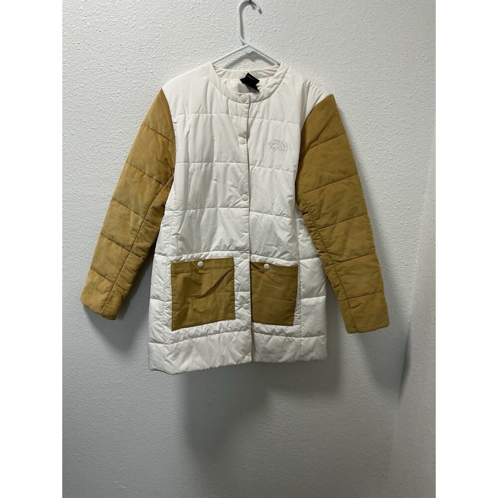 The North Face Women’s Quilted Jacket Large White Corduroy Sleeves Pockets Snap